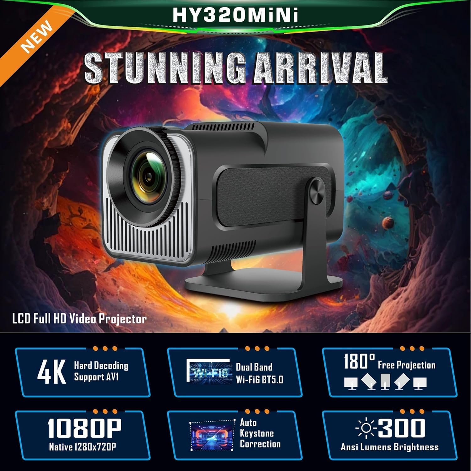 Portable Mini Projector, 4K 1080P Full HD Projector, Support Video Projector, WiFi 5G BT 5.0, Cinema Projector 180° Can Be Rotated, Android 11, Compatible with TV Stick/Windows for Kids and Adults.PX5