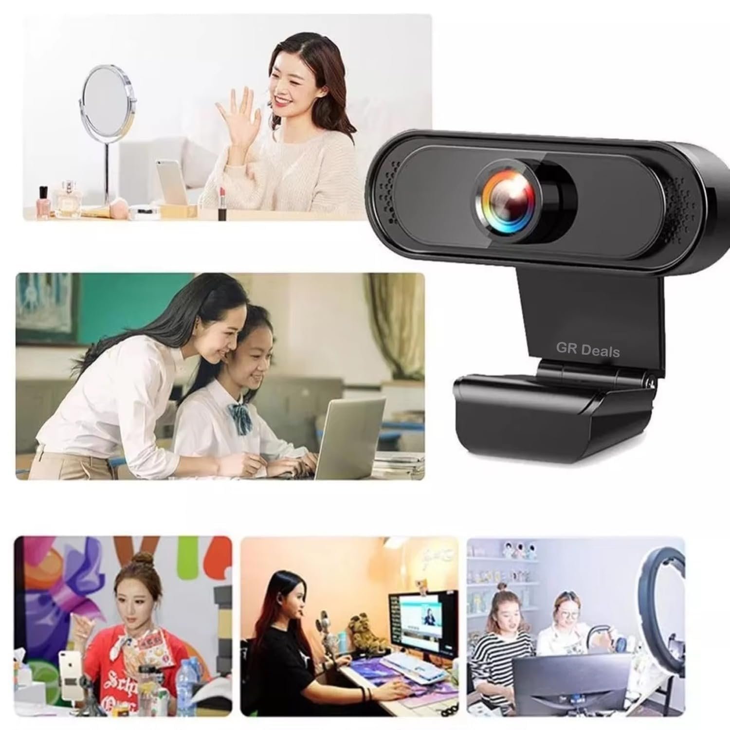 GR Deals 720p HD Webcam for Laptop & Desktop PC with Built-in Noise Isolating Microphone | USB Web Camera for Video Calling, Zoom, Meetings & Online Classes | Plug & Play (Black)