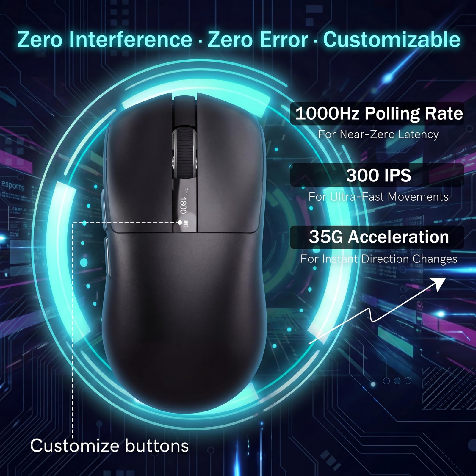 Keymatic Wireless Bluetooth Mouse, 24000DPI Silent Wireless Mice Ultra-Lightweight, LCD Display Driver and RGB Compatible with PC, Mac, Laptop, Tablets