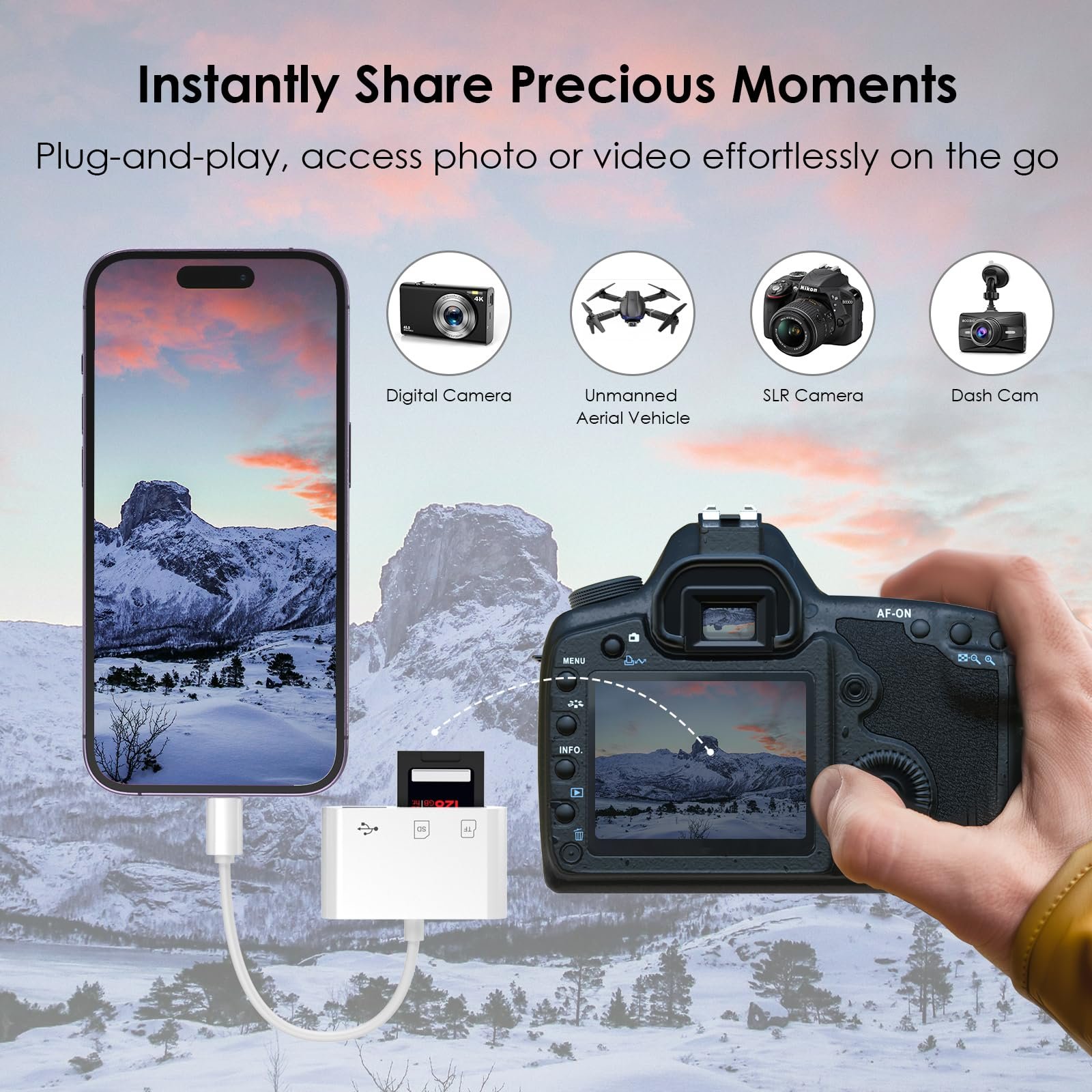 WAVLINK 3-in-1 Lightning SD/TF Card Reader for iPhone/iPad, with USB 2.0-A Port, Plug & Play for Trail Cam, DSLR, UAV, Dash Cam – No App Required