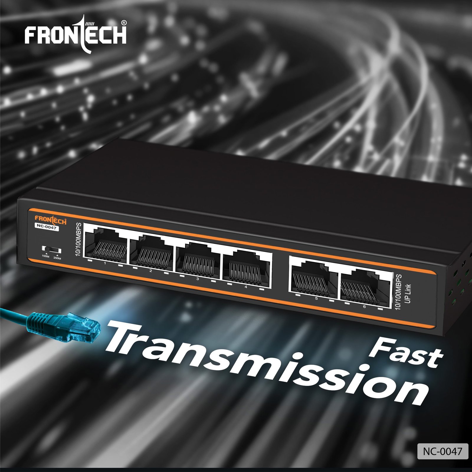 Frontech 4-Port PoE+ Switch, 6-Port 10/100 Mbps Ethernet Network Switch with 72W PoE Budget, 2 Uplink Ports, 250m Transmission, Plug & Play, Wall Mount, 2-Year Warranty (NC-0047)