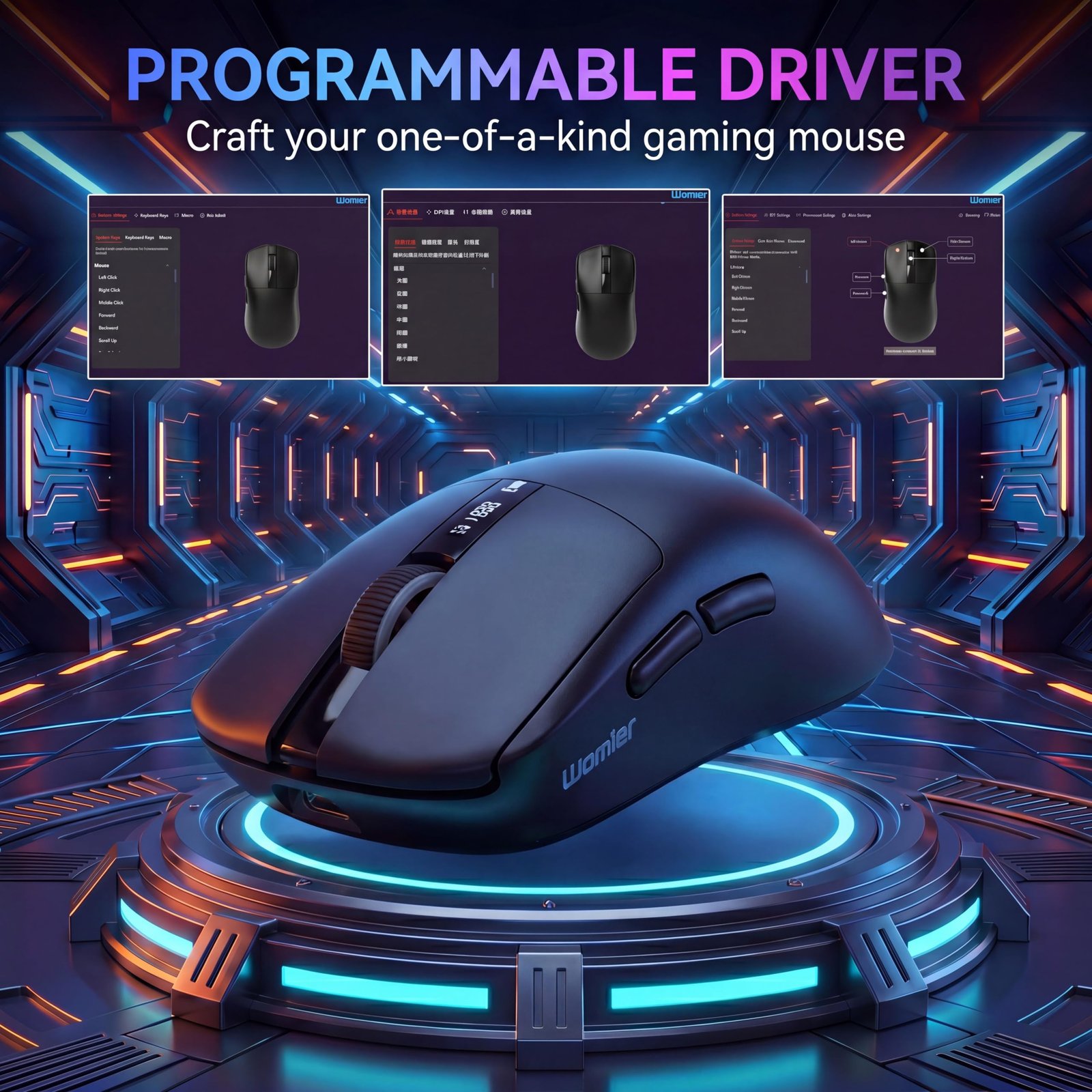 Keymatic Wireless Bluetooth Mouse, 24000DPI Silent Wireless Mice Ultra-Lightweight, LCD Display Driver and RGB Compatible with PC, Mac, Laptop, Tablets