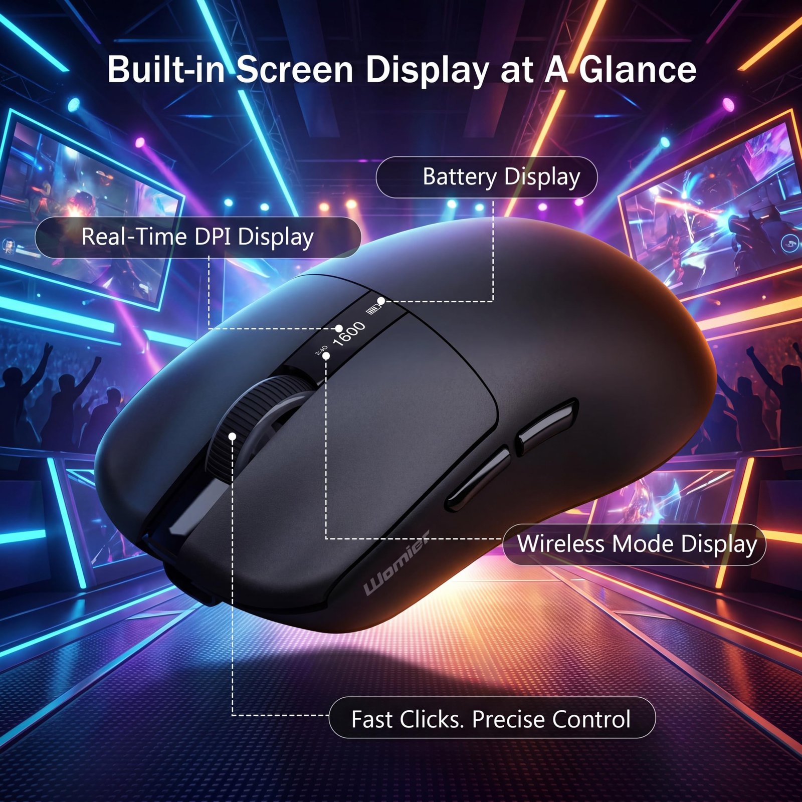 Keymatic Wireless Bluetooth Mouse, 24000DPI Silent Wireless Mice Ultra-Lightweight, LCD Display Driver and RGB Compatible with PC, Mac, Laptop, Tablets