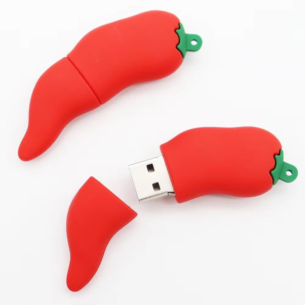 CleverlyGifted Red Chili Shaped USB Flash Drive, Silicon Rubber Housing, 2.0 Interface, 4GB-128GB Storage, Novelty Pen Drive for Data Storage (8, GB)