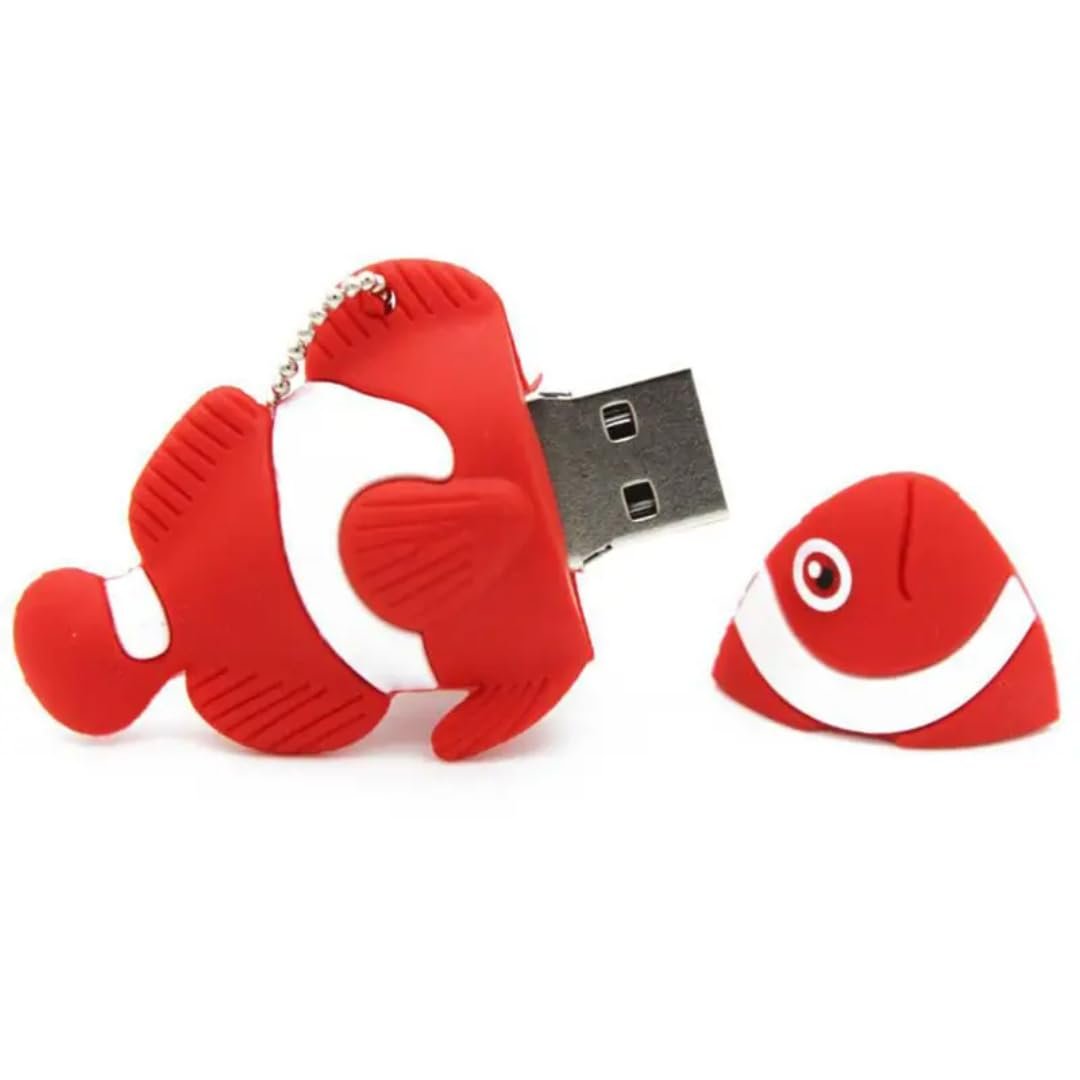 SippyTales~128GB, Fish USB Flash Drive, Red and White Silicone Design,2.0 Portable Data Storage Device