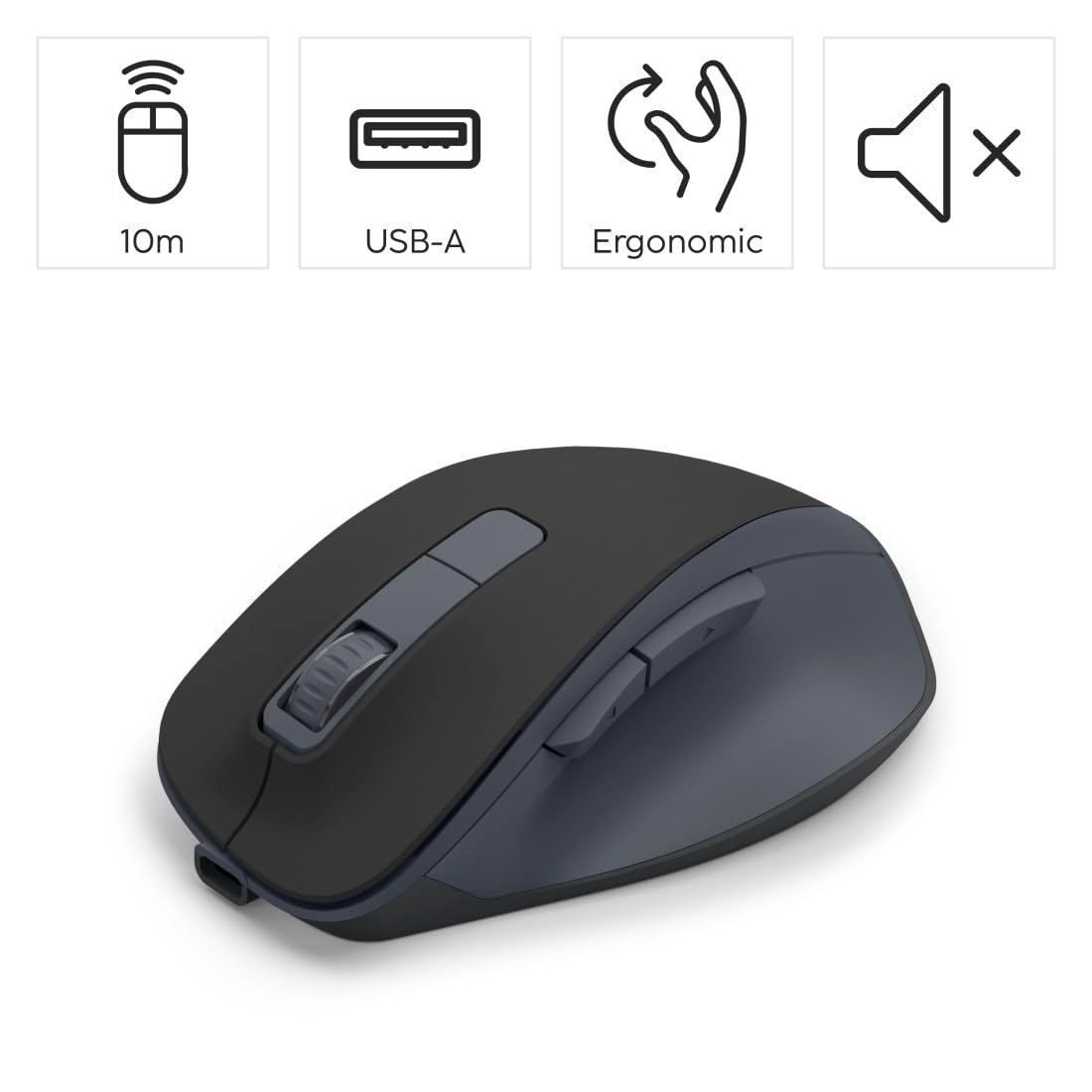 Wireless Rechargeable Mouse with Battery, Ergonomic Shape, 6 Buttons, 800/1200/1600 DPI, AI Assistant, 2.4 GHz, Ideal as Computer Mouse, Laptop Mouse, Black