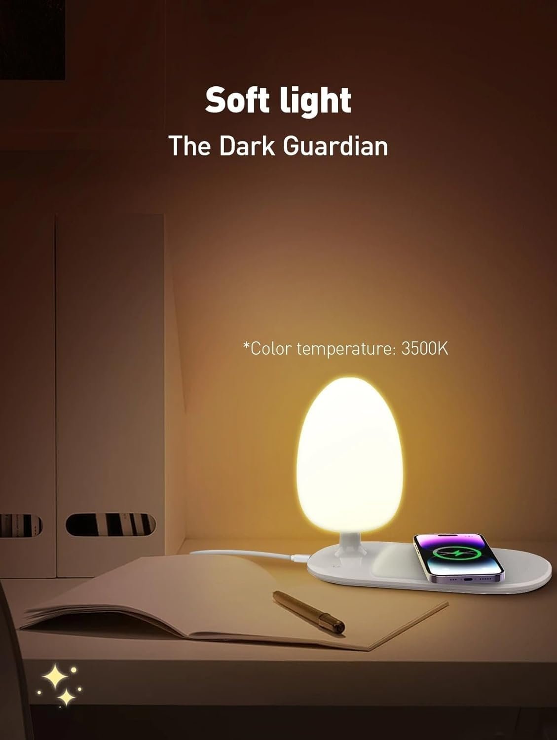 2 in 1 Desk Lamp Mobile Fast Charge Station/Magnetic Wireless Charger Pad, (RGB) LED Light Night lamp with Wireless Charging Function