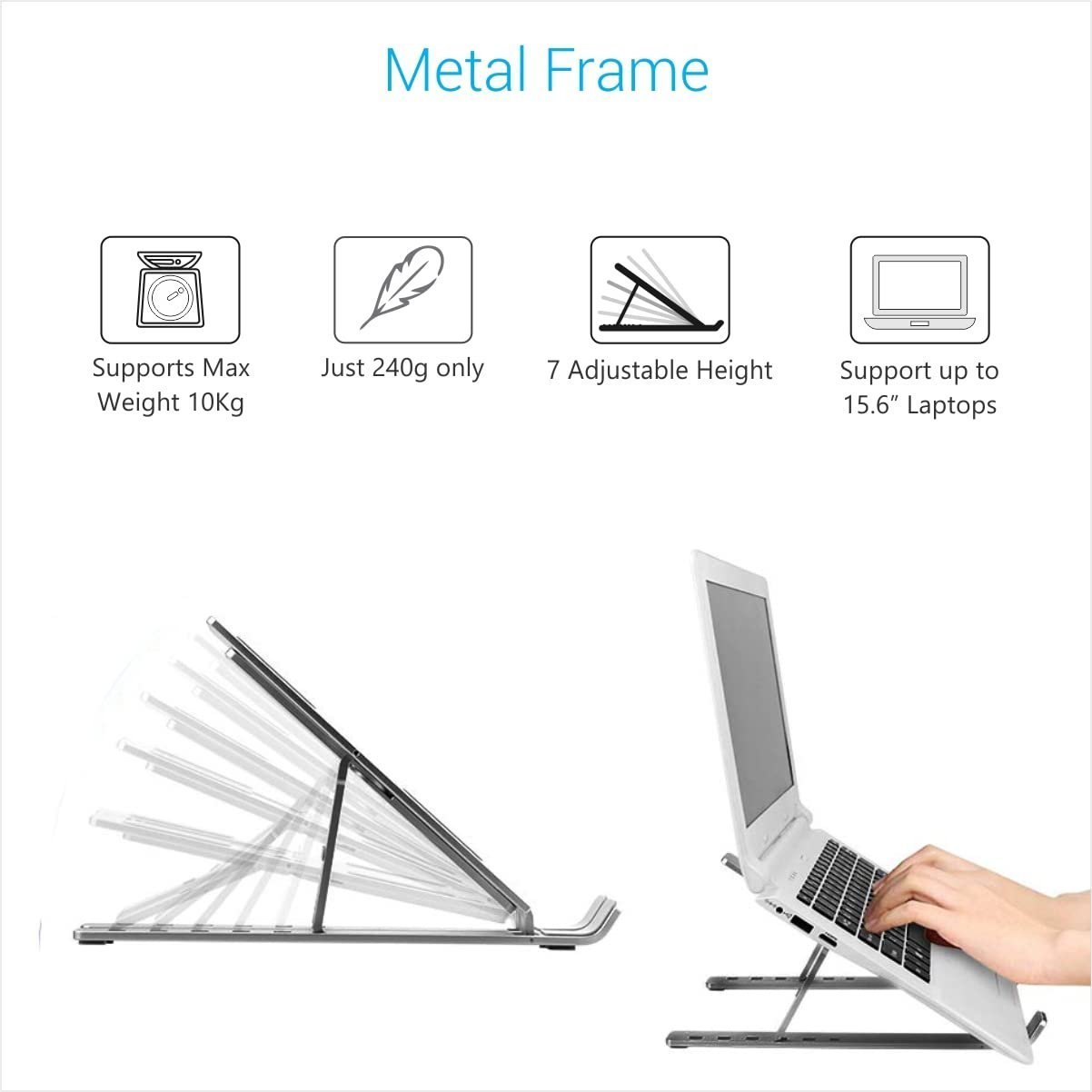 My Buddy K Portable Laptop Stand with Adjustable Height, Foldable, OverHeating Protection for Laptops & MacBooks (Grey)