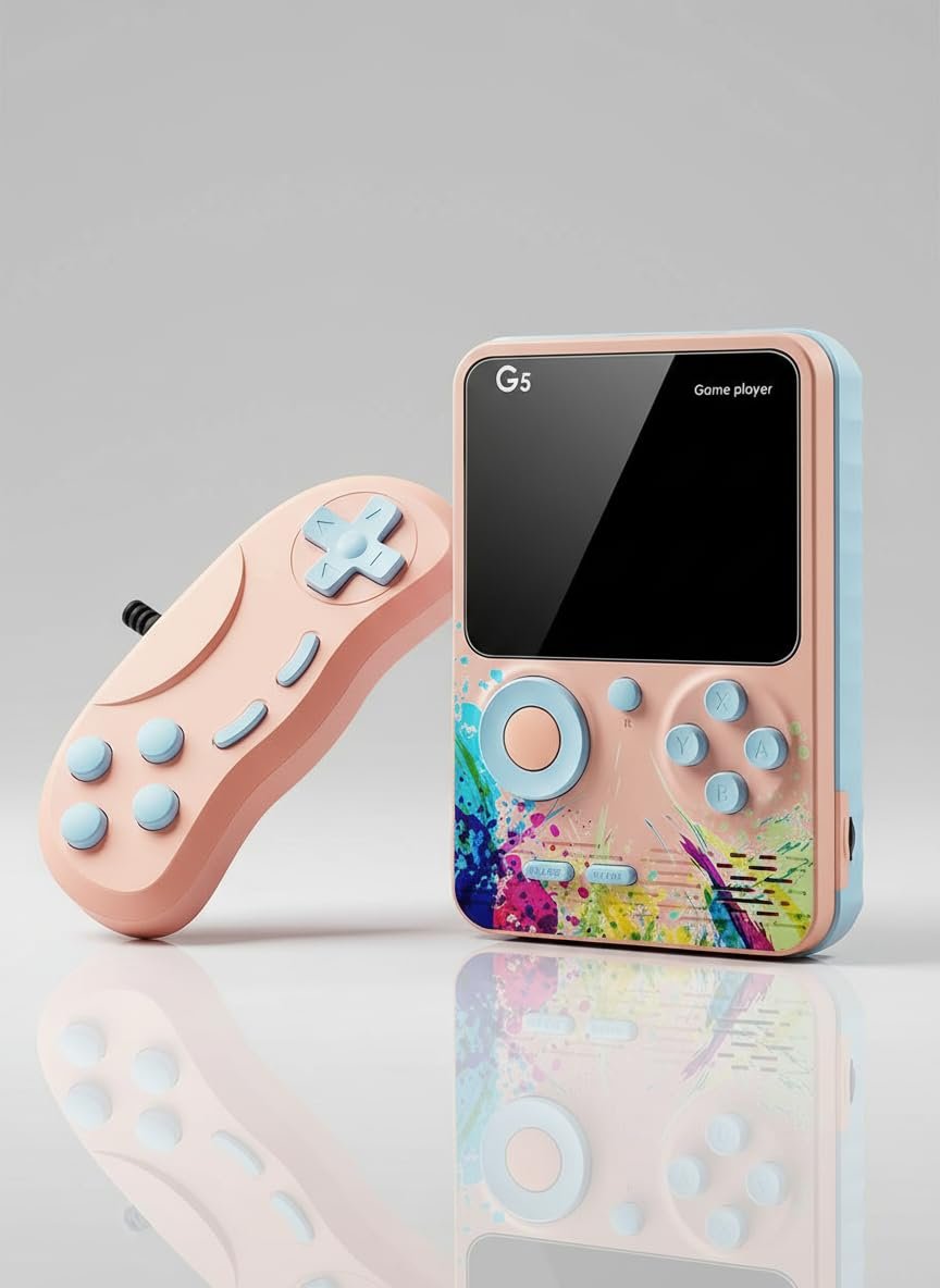 Generic Rechargeable Mini Console With TV Output | Handheld Gaming Console With 500+ Classic Built-In Games | Retro Video Game For Kids 7-14 | For Boys & Girls (Multicolor, G5 With Remote)