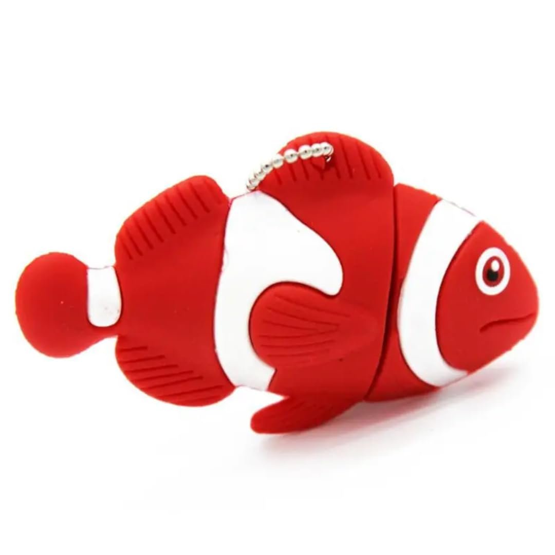 SippyTales~128GB, Fish USB Flash Drive, Red and White Silicone Design,2.0 Portable Data Storage Device