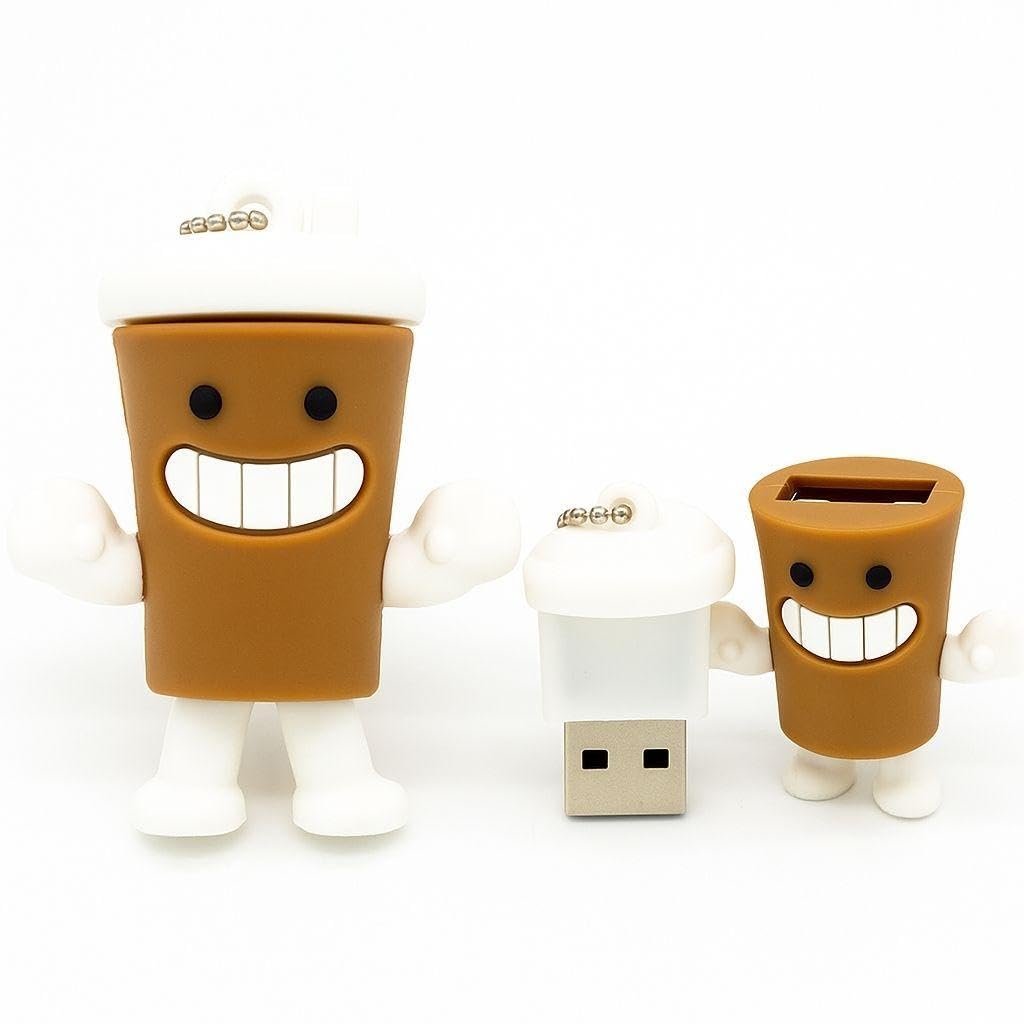 SippyTales~Coffee Cup USB Flash Drive, Novelty Cartoon Design,Brown and White Memory Stick Keychain, 2.0 Pen Drive, for School, Home, Gifting, Speed Upto 15MBPS (16, GB)