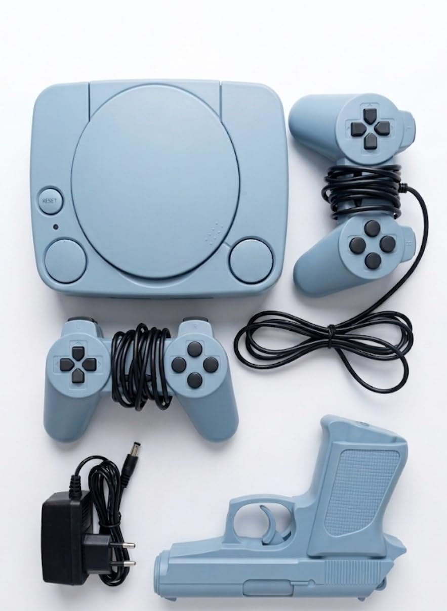 Gagon Traders Retro Mini Video Game Console, Blue, with 2 Wired Controllers, Light Gun, Audio Video Cable and Power Adapter
