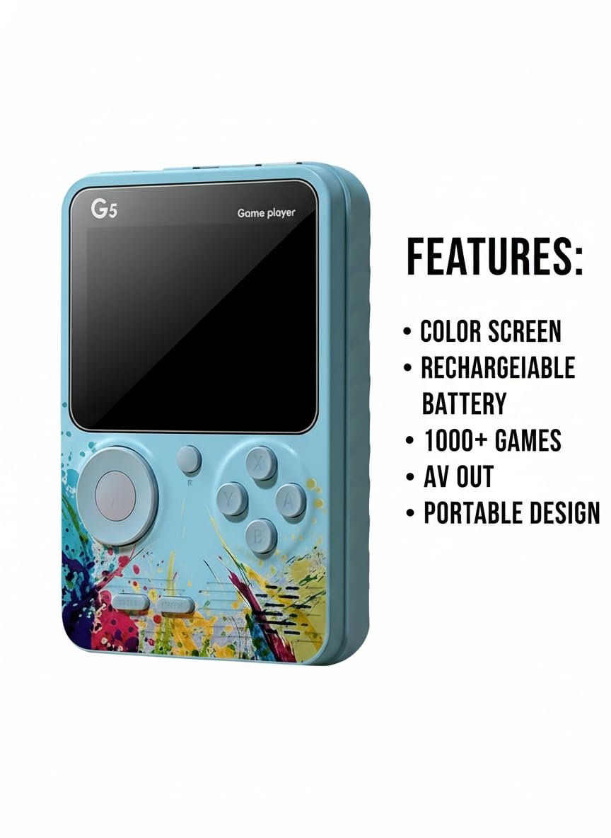 Generic Rechargeable Mini Console With TV Output | Handheld Gaming Console With 500+ Classic Built-In Games | Retro Video Game For Kids 7-14 | For Boys & Girls (Multicolor, G5 With Remote)