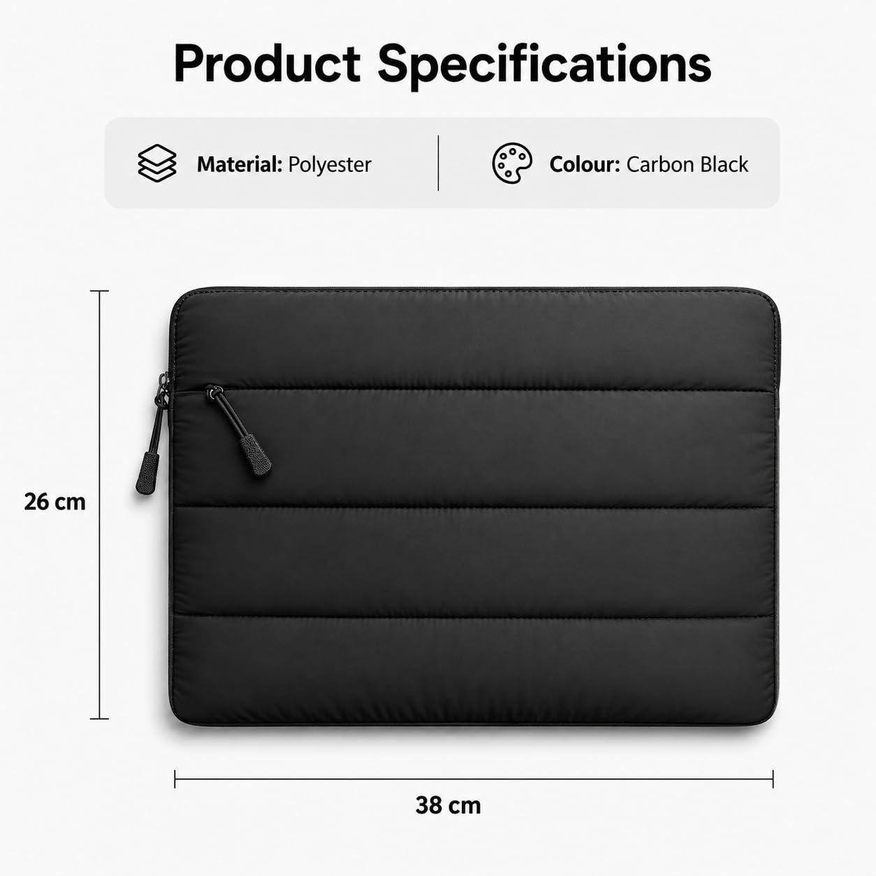 Cushioned Laptop Sleeve for 15.6 Inch Laptops, Carbon Black