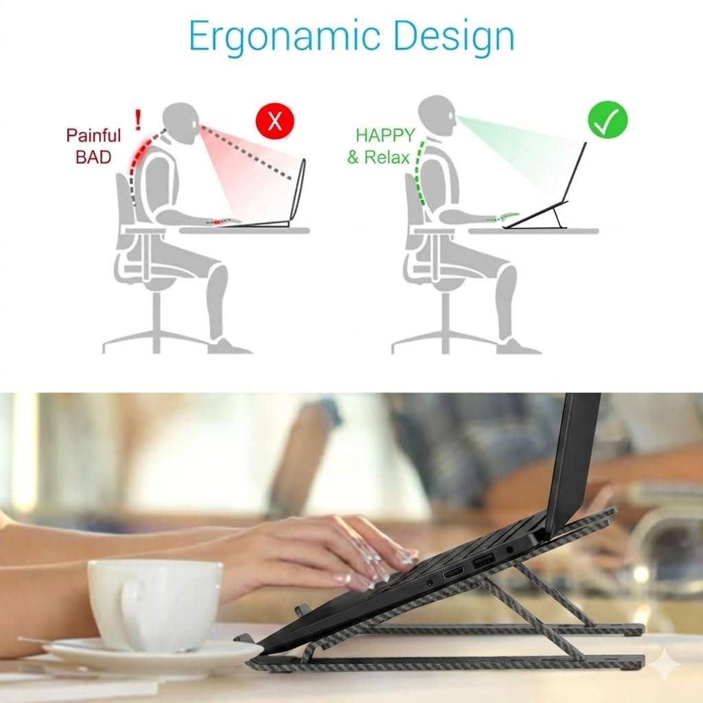 FBT 7 Angles Adjustable Aluminum Ergonomic Foldable and Portable Tabletop Laptop/Desktop Riser Stand Holder Compatible for MacBook, HP, Dell, Lenovo & All Other Notebook for Home use and Office use