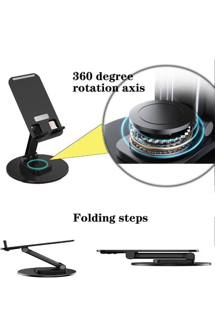 Mobile Phone Stand for Desk with 360° Rotation, Foldable