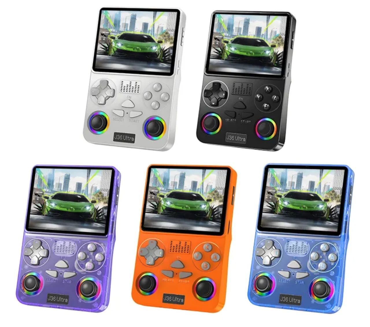 J36 Ultra Handheld Game Console 64GB | Transparent Random Color | RGB Joysticks | Online Multiplayer | Portable Retro Gaming Device