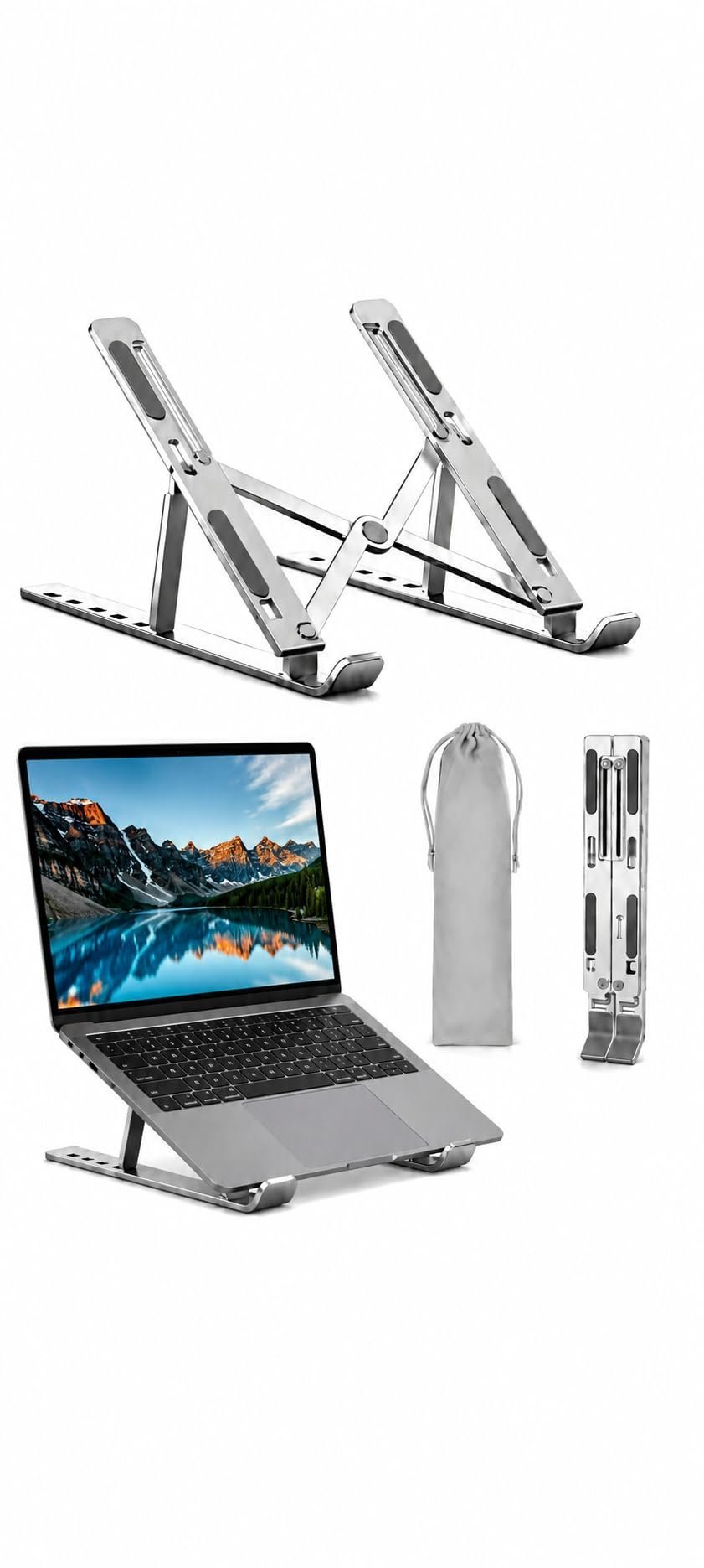 Aluminium Laptop Stand with 7 Different Adjustable Angles, Wide Compatibility, Improved Cooling and Ventilation, and Scratch Protection, Compatible for All Types of Laptop