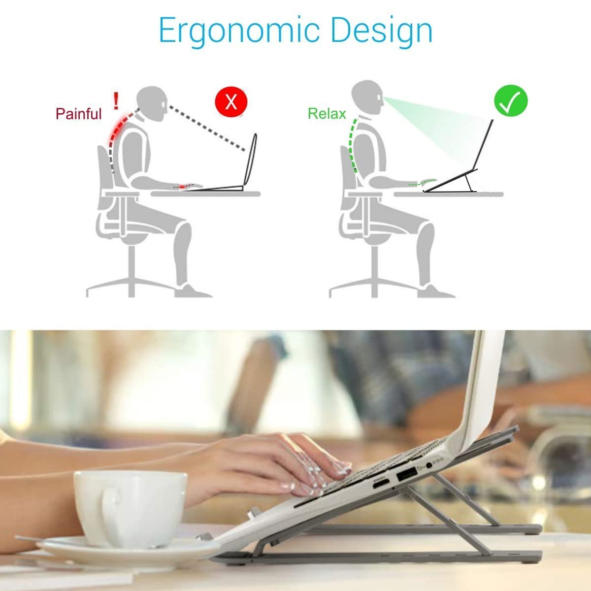 My Buddy K Portable Laptop Stand with Adjustable Height, Foldable, OverHeating Protection for Laptops & MacBooks (Grey)