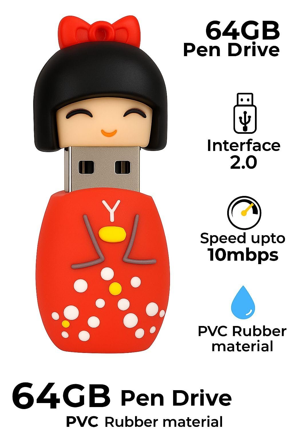 SippyTales~Cartoon Character USB Flash Drive – PVC Material, Cute Figurine Pen Drive, High Speed Data Storage, Portable Memory Stick for Laptop, PC & Car Audio, 1pc (16, GB)