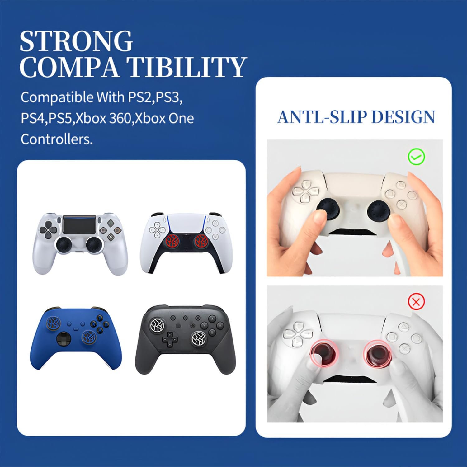 HICLE Black Soft Silicone Joystick Cap for PS5, PS4, PS3 & Xbox Controllers – Anti-Slip Thumb Grip Cover -Black