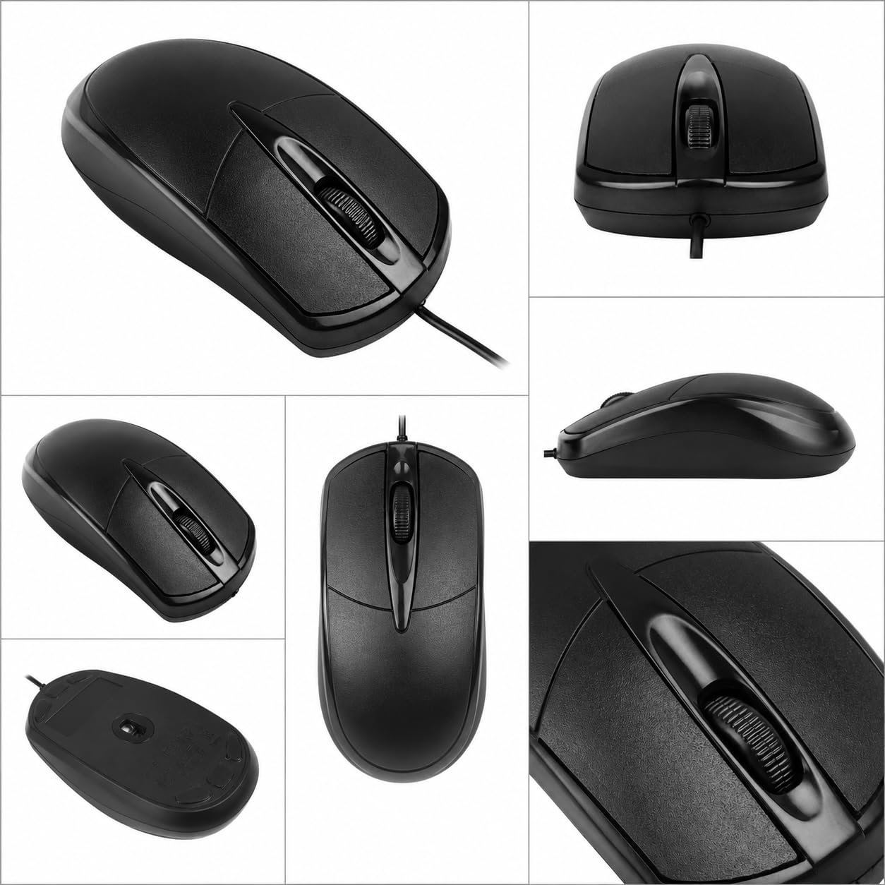 Wired USB Computer Mouse, Black, Optical, Scroll Wheel, 3 Button, Desktop Laptop PC