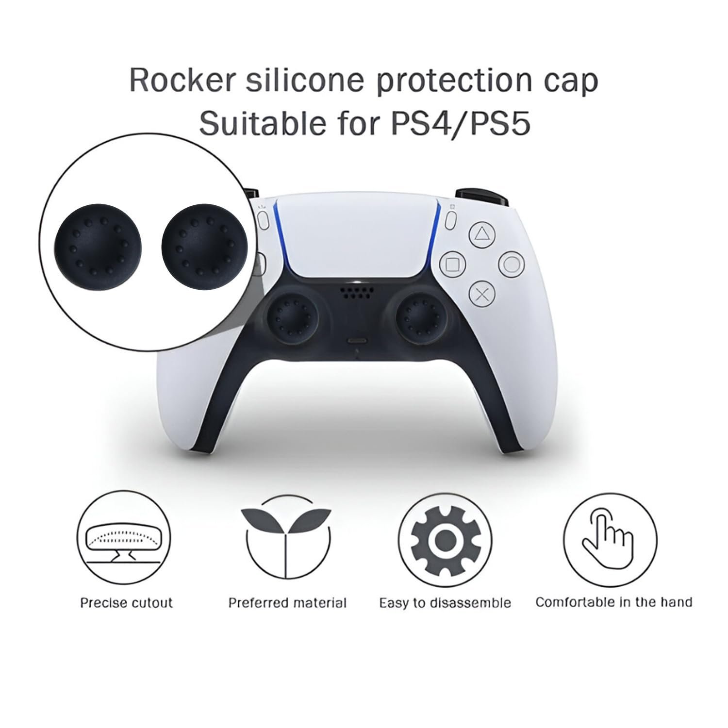HICLE Black Soft Silicone Joystick Cap for PS5, PS4, PS3 & Xbox Controllers – Anti-Slip Thumb Grip Cover -Black
