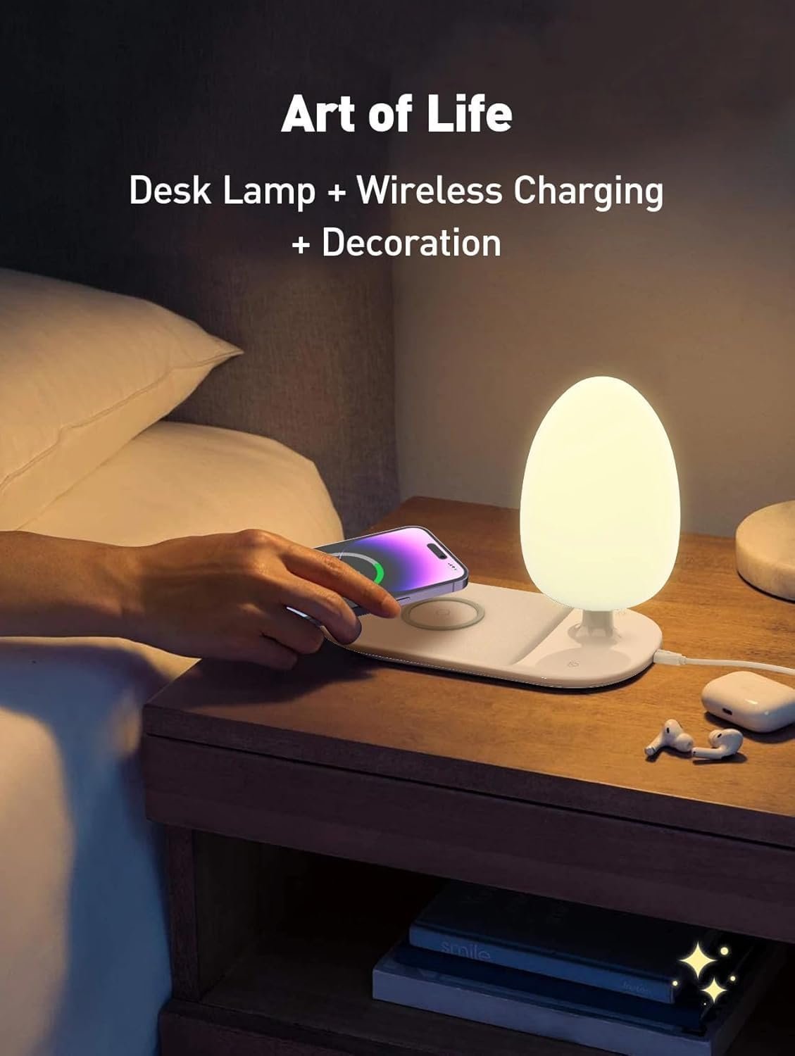 2 in 1 Desk Lamp Mobile Fast Charge Station/Magnetic Wireless Charger Pad, (RGB) LED Light Night lamp with Wireless Charging Function