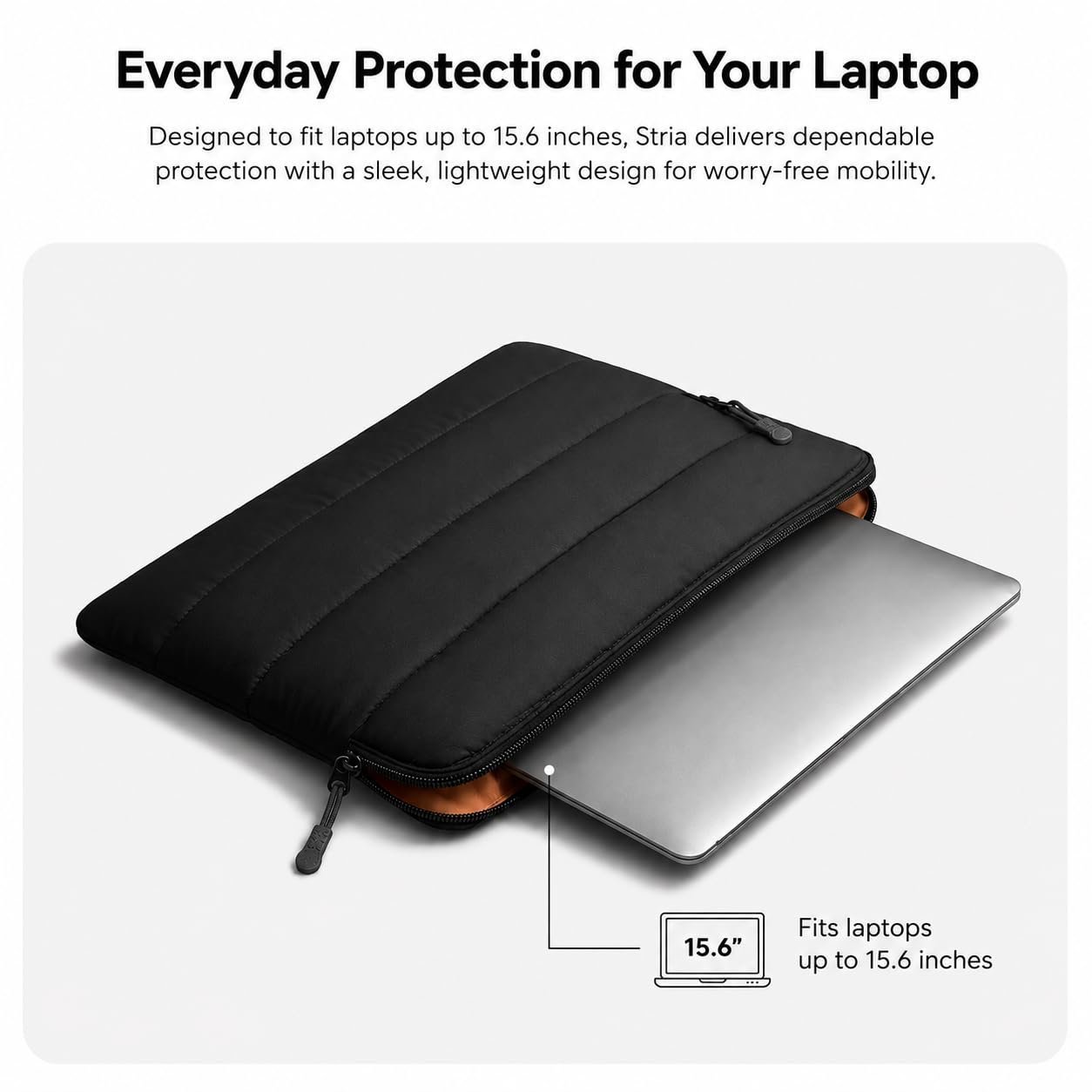 Cushioned Laptop Sleeve for 15.6 Inch Laptops, Carbon Black