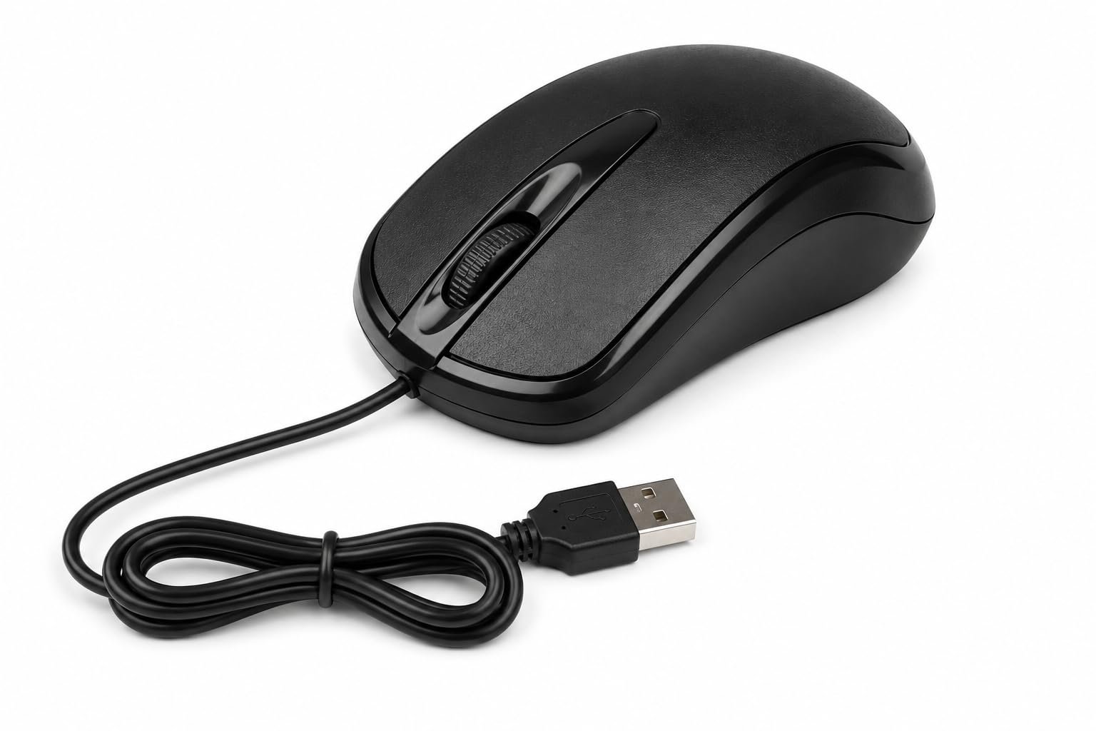 Wired USB Computer Mouse, Black, Optical, Scroll Wheel, 3 Button, Desktop Laptop PC