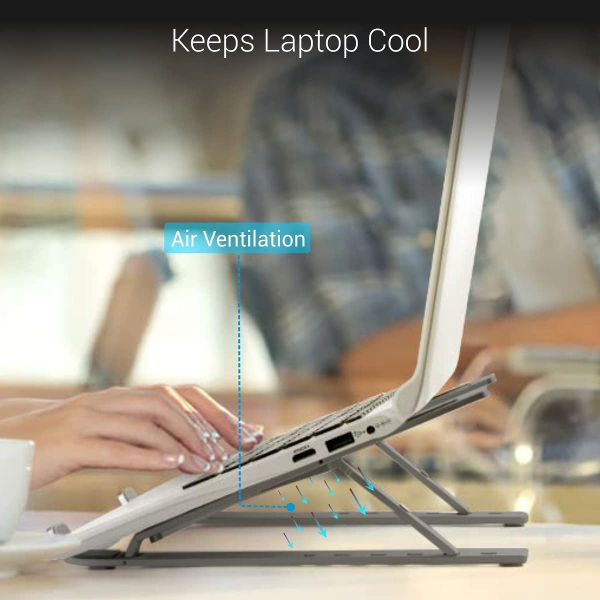 My Buddy K Portable Laptop Stand with Adjustable Height, Foldable, OverHeating Protection for Laptops & MacBooks (Grey)
