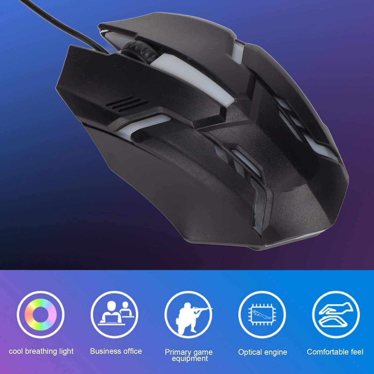 RGB Gaming Mouse, 1600 DPI USB Wired Computer Mice, 3D Scroll Wheel, Adjustable DPI, Ergonomic Mouse for Win10, for Win 8, for Win 7, for Win Vista or for Win (Black)
