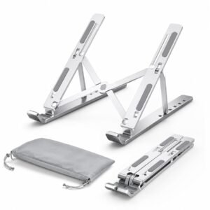 Aluminum Foldable Laptop Stand for Desk, Adjustable Ergonomic Notebook Stand, Portable Ventilated Laptop Riser Compatible with MacBook, HP, Dell, Lenovo, ASUS & Laptops Up to 17.3 Inch