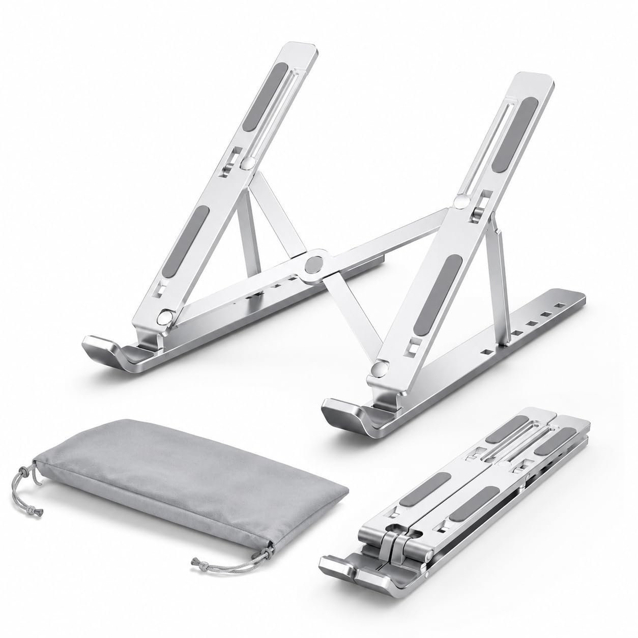 Aluminum Foldable Laptop Stand for Desk, Adjustable Ergonomic Notebook Stand, Portable Ventilated Laptop Riser Compatible with MacBook, HP, Dell, Lenovo, ASUS & Laptops Up to 17.3 Inch