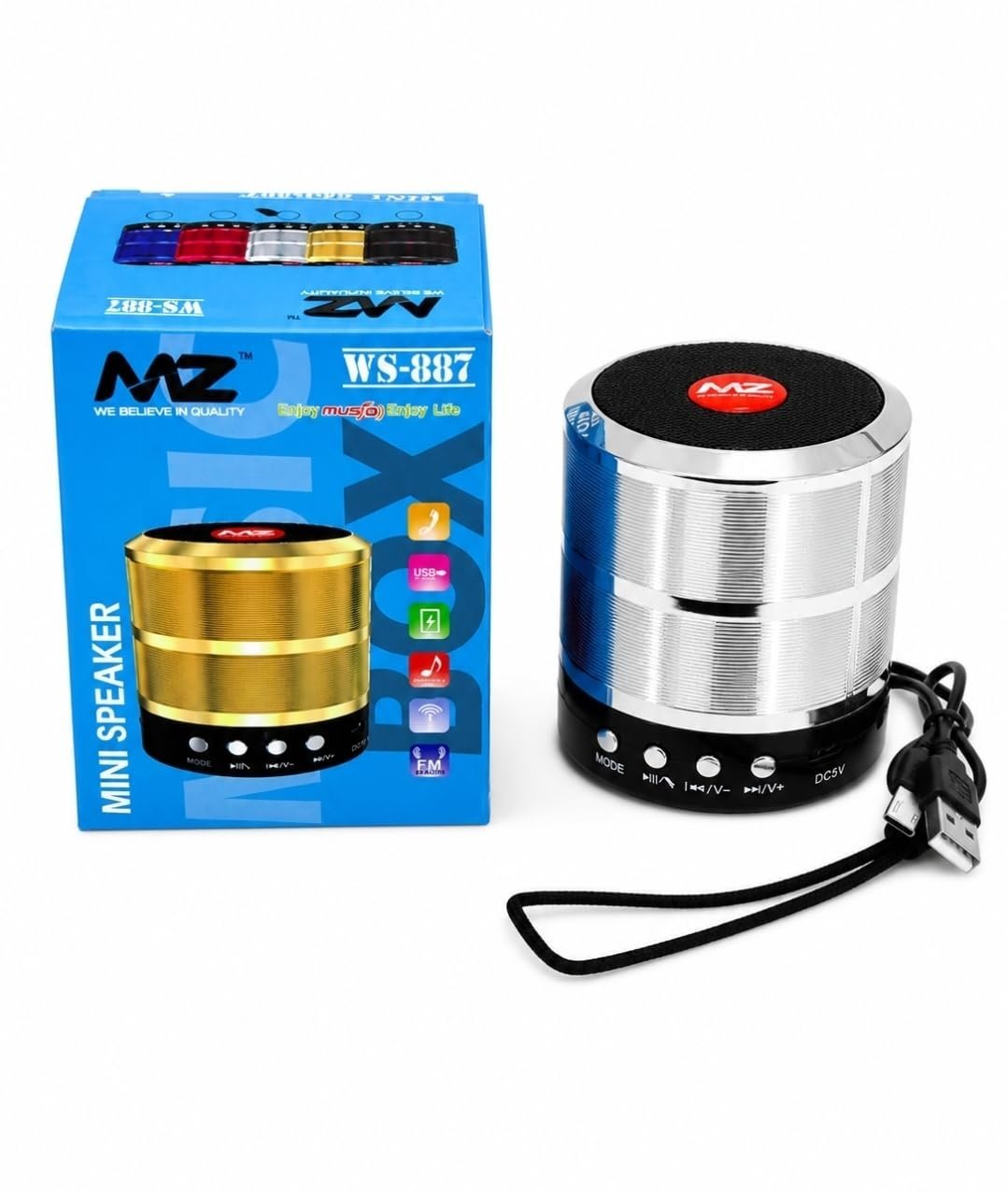 Z Mini Portable Bluetooth Speaker, Silver, Metal Body, with Wrist Strap, USB Port, DC5V