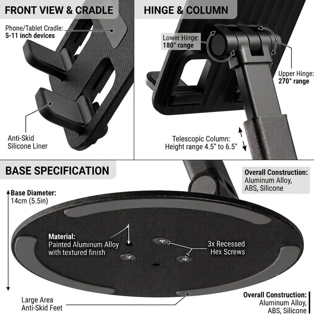Mobile Phone Stand for Desk with 360° Rotation, Foldable