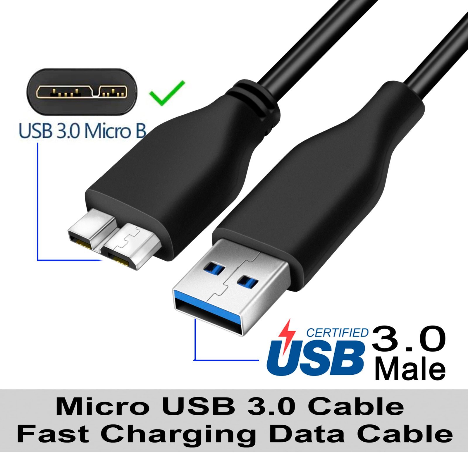 Micro USB 3.0 Cable A to Micro B for External Hard Drives
