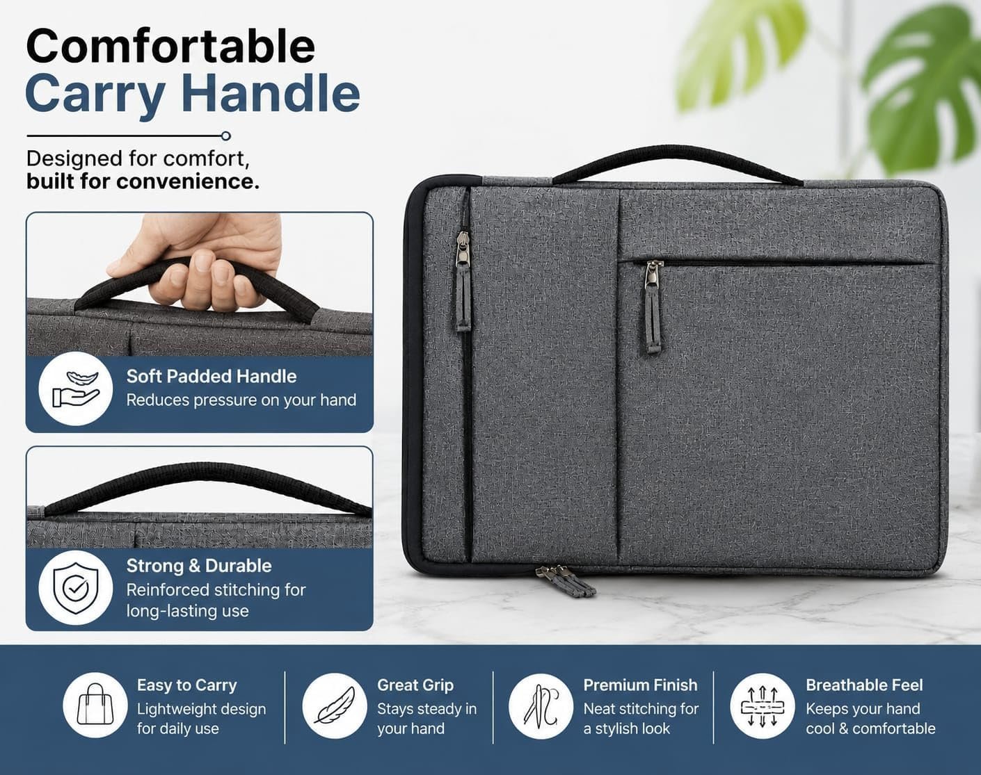 17 Inch Laptop Sleeve with Carry Handle & 2 Front Pockets | Slim Lightweight Laptop Case with Water-Resistant Cover | Compatible with MacBook, Dell, HP, Lenovo, Asus, Samsung, Mi & More
