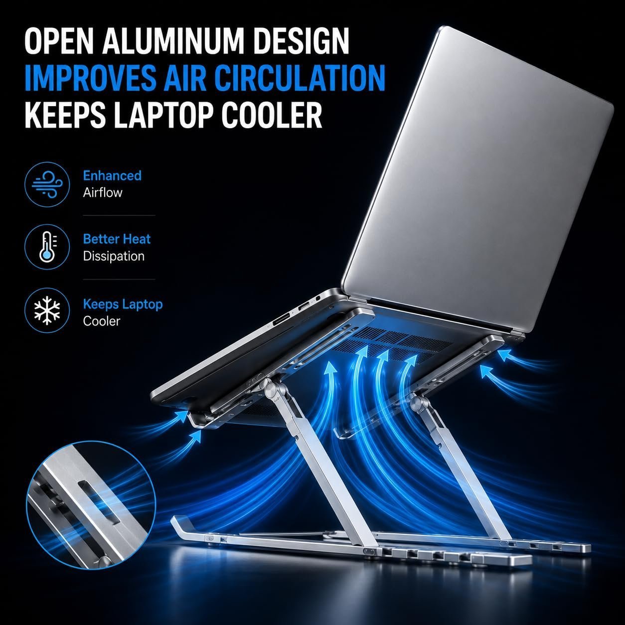 Aluminum Foldable Laptop Stand for Desk, Adjustable Ergonomic Notebook Stand, Portable Ventilated Laptop Riser Compatible with MacBook, HP, Dell, Lenovo, ASUS & Laptops Up to 17.3 Inch