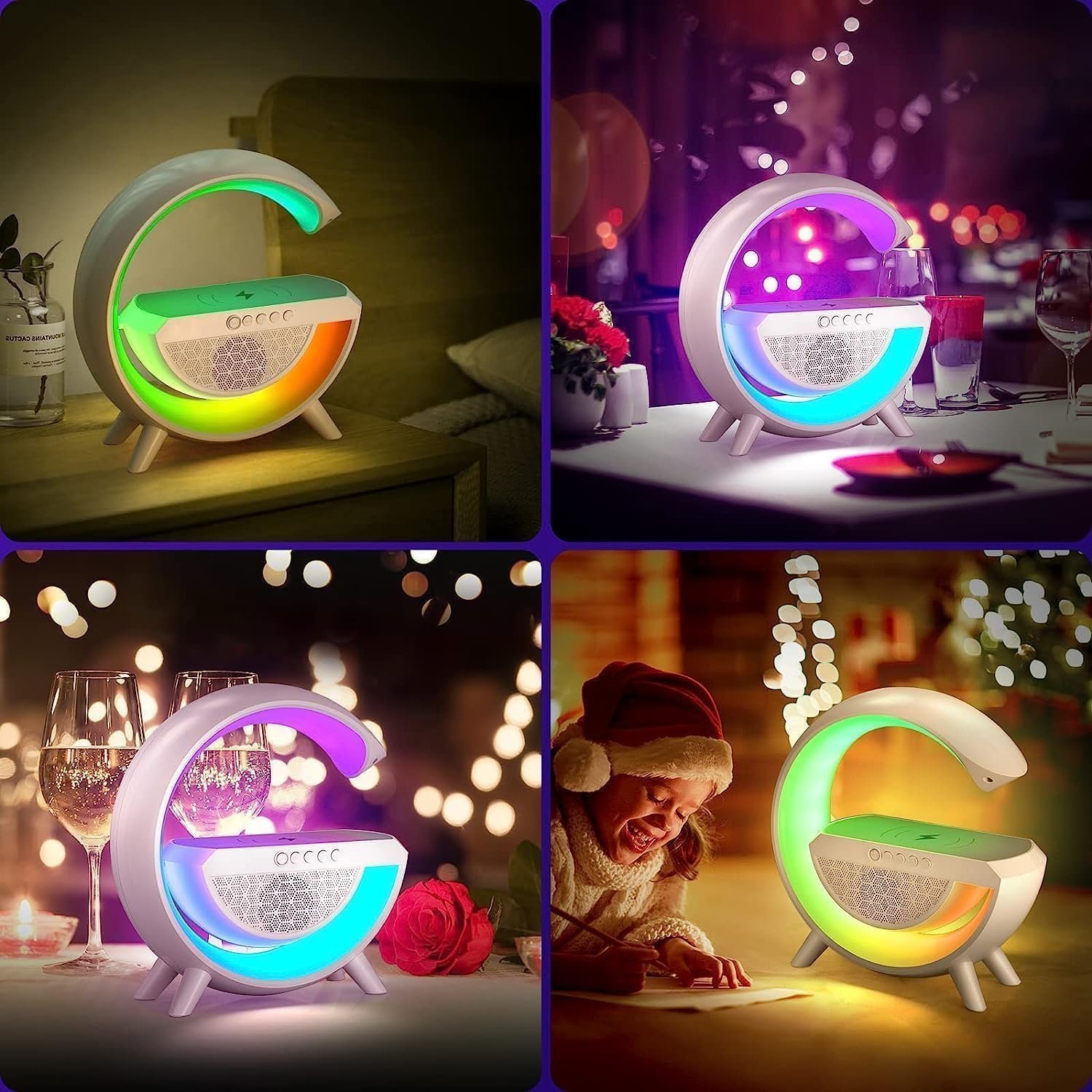 SHRIVYAA G Shape Bluetooth Speaker Lamp, 15W Wireless Charger, RGB Night Light | FM Radio, Bluetooth Speaker, USB/TF/AUX Music Player for Bedroom, Desk & Office