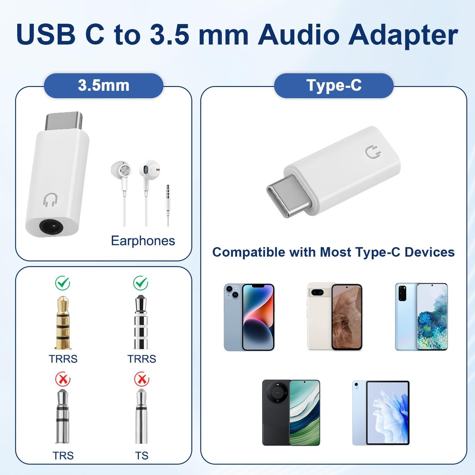 USB C to 3.5 mm Jack Adapter, USB C Headphone Adapter, Hi-Fi Audio Pack of 2