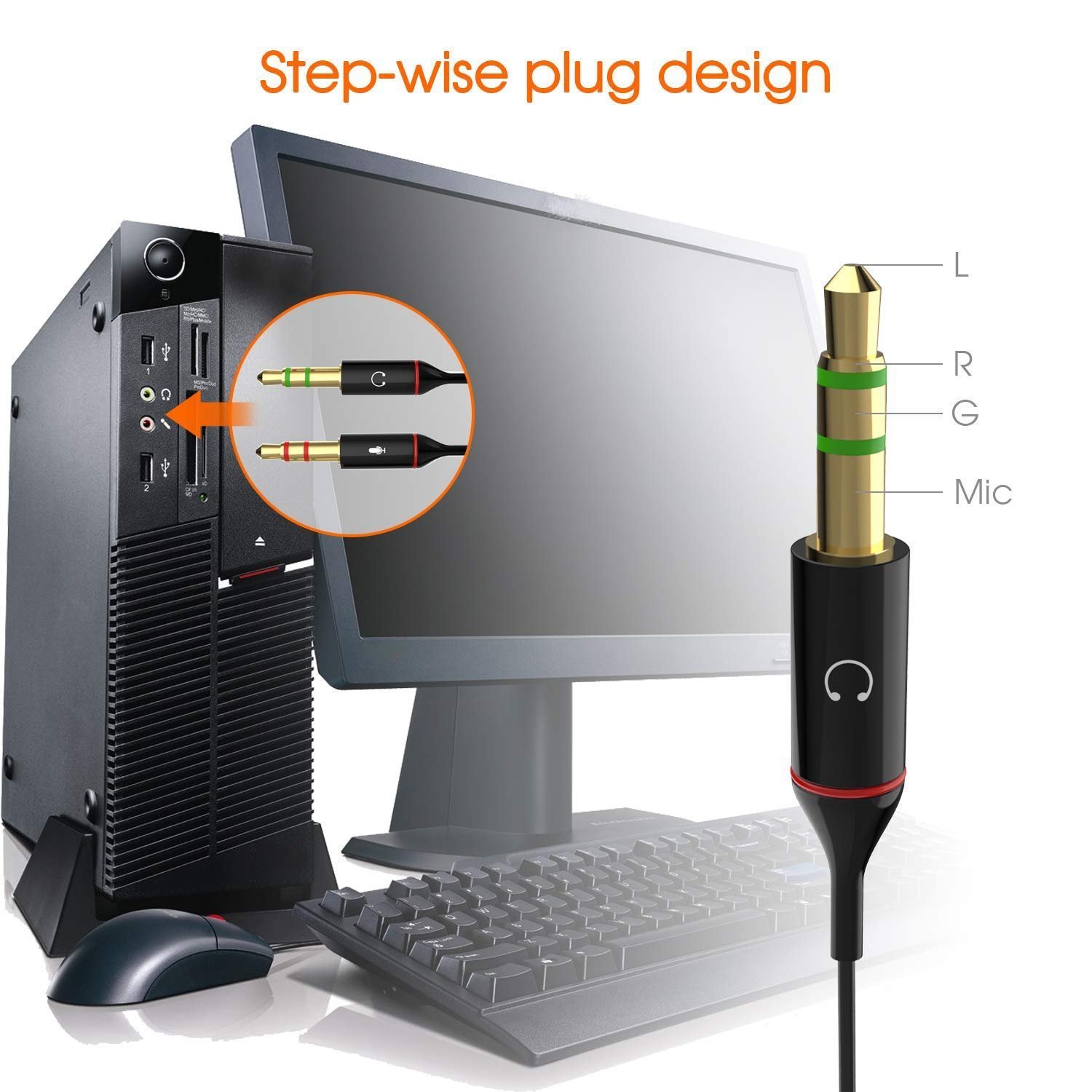 Gold Plated 3.5 mm Headphone Splitter for Computer 2 Male to 1 Female 3.5mm Headphone Mic Audio Y Splitter Cable Smartphone Headset to PC Adapter – (Black,20cm)