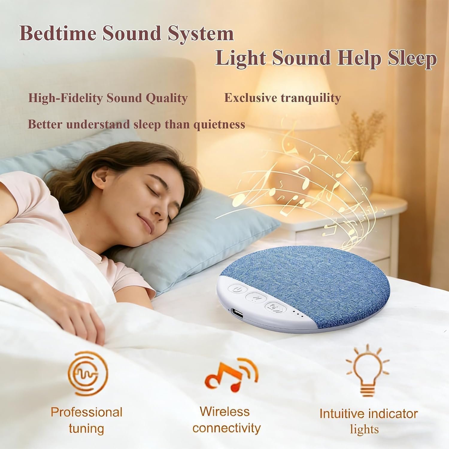 Pillow Speaker for Sleeping, Ultra-Thin Bluetooth Sleep Speaker Under Pillow for Side Sleepers, 7-Day Battery Life, Private Bedtime Audio with Auto-Off Timer, Blue