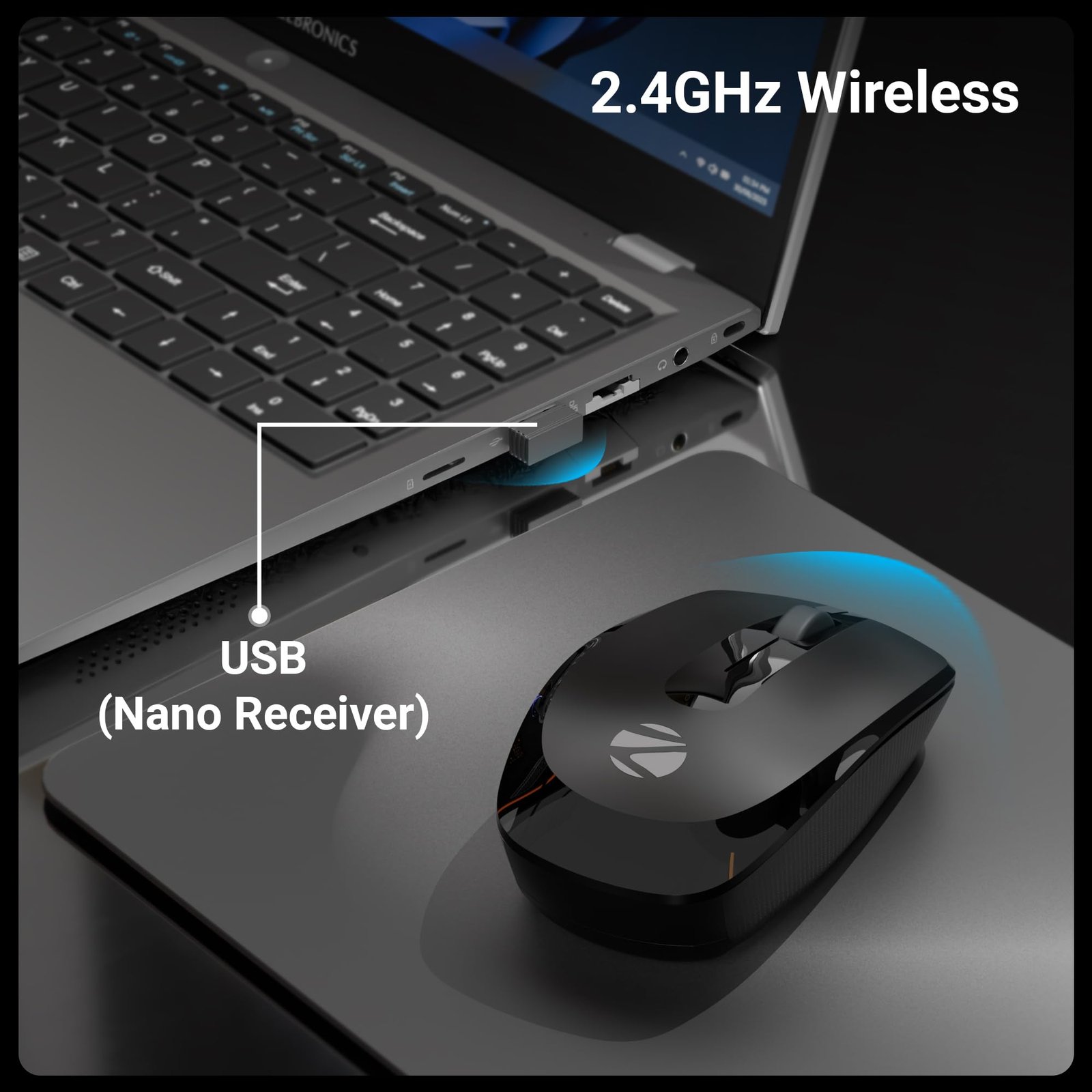Wireless Mouse, 2.4GHz, 3200 DPI, 3 Buttons, Comfortable & Ergonomic, USB Nano Receiver, Power-Saving Mode, Works on Most Surfaces, for Mac | Laptop | Computer (Freego, Black)