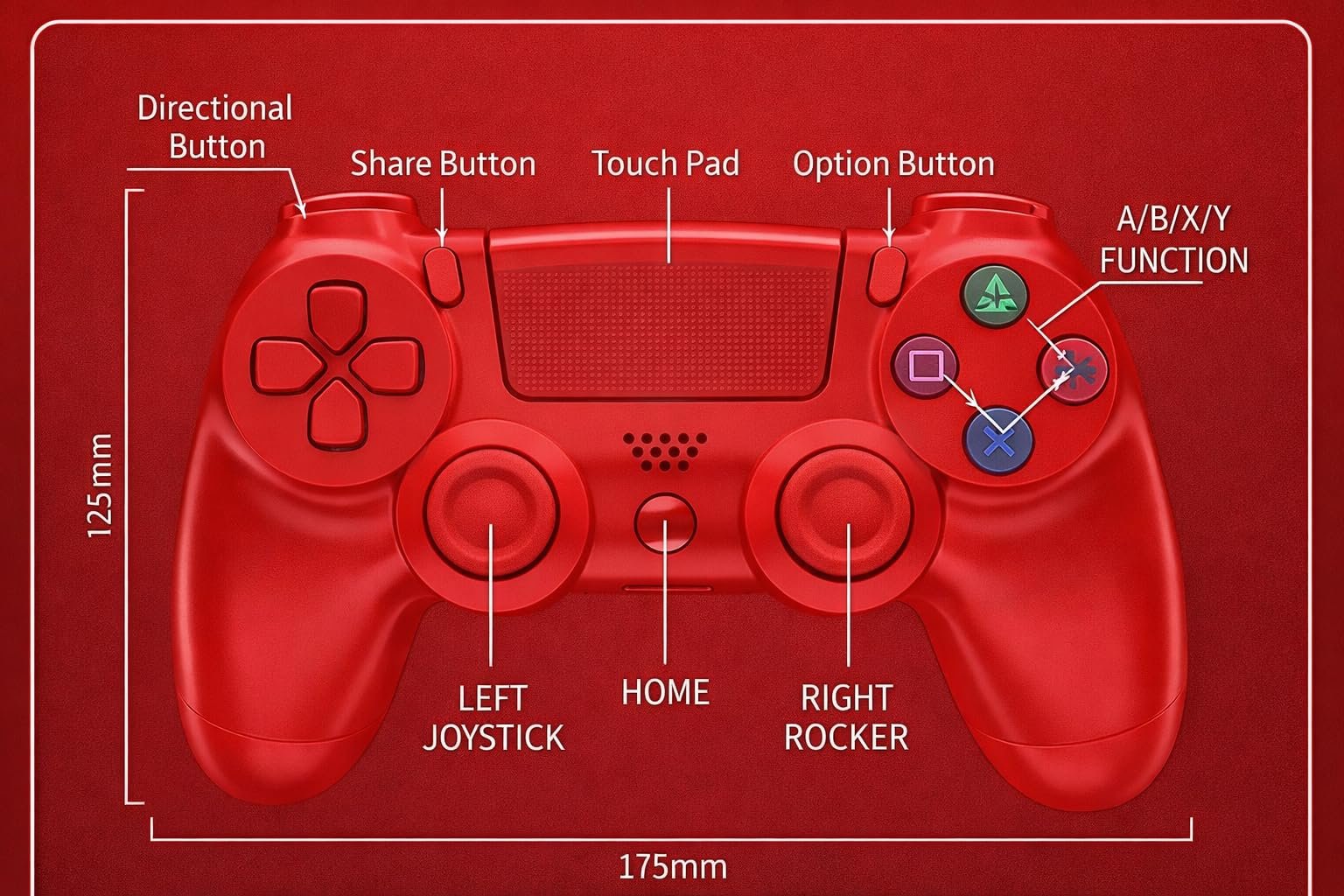 Wireless Pro Controller Compatible with PS-4 /PS-4 Pro/P-S'4Slim Console, Gaming Remote,Bluetooth Controller Wireless Gaming Controllers, with 6-Axis Motion Sensor (Red)