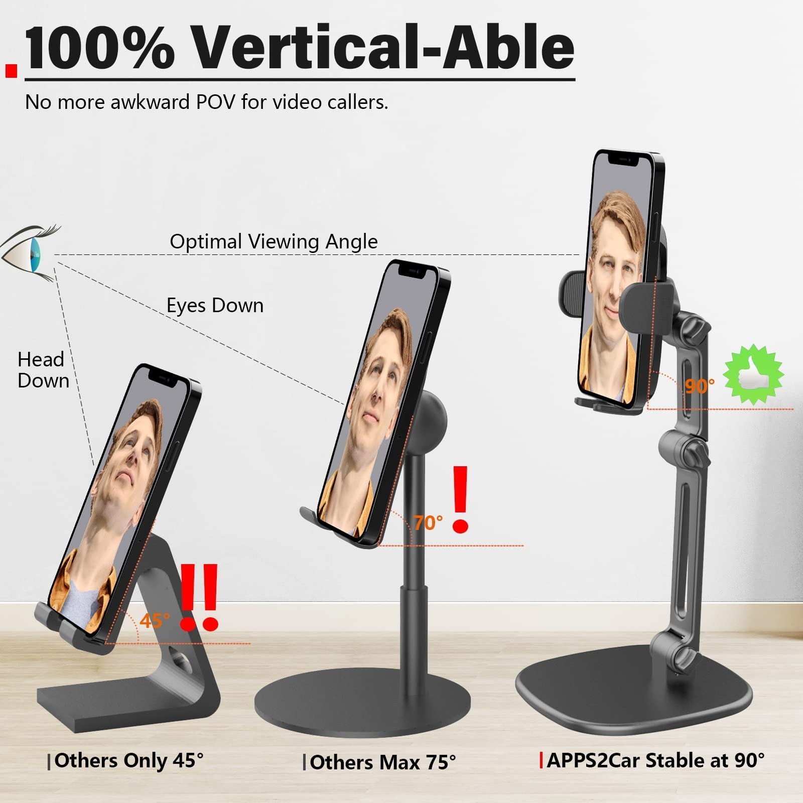 Height-Adjustable Phone Stand with Triple Clamp and Heavy Base