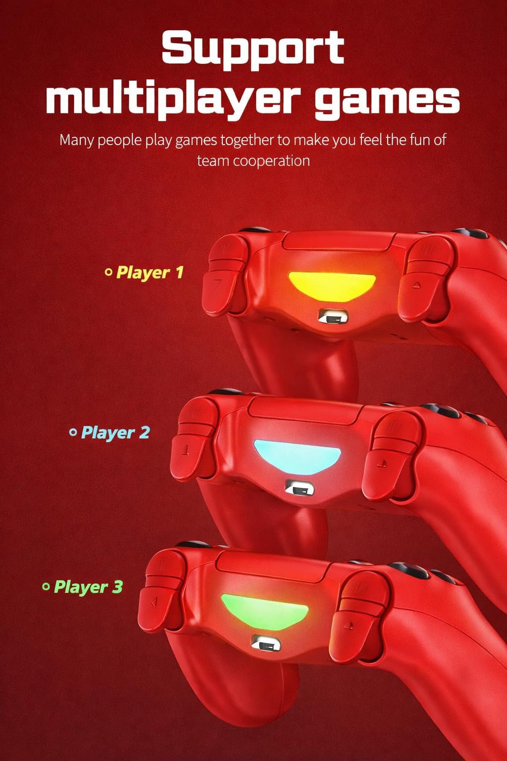 Wireless Pro Controller Compatible with PS-4 /PS-4 Pro/P-S'4Slim Console, Gaming Remote,Bluetooth Controller Wireless Gaming Controllers, with 6-Axis Motion Sensor (Red)