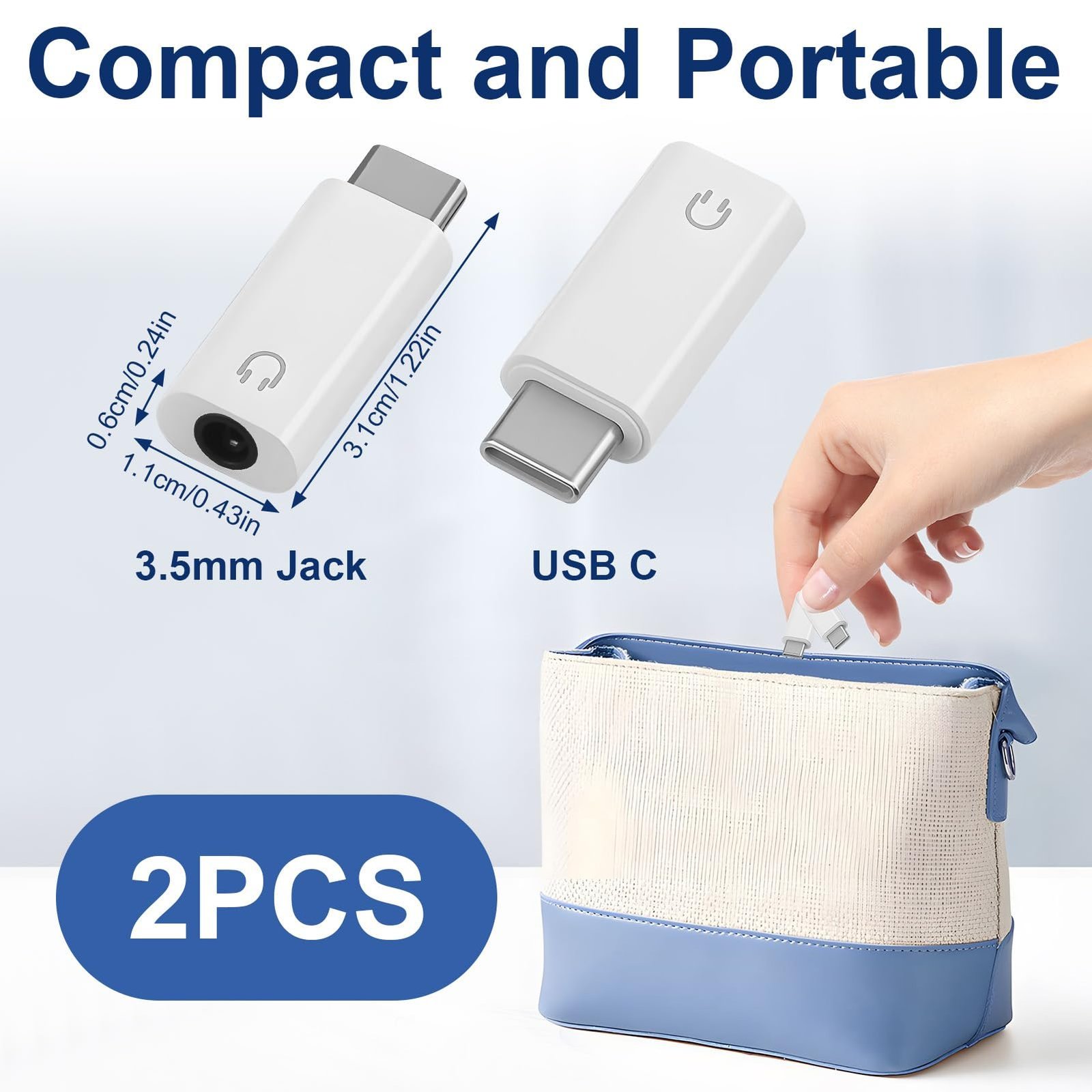 USB C to 3.5 mm Jack Adapter, USB C Headphone Adapter, Hi-Fi Audio Pack of 2