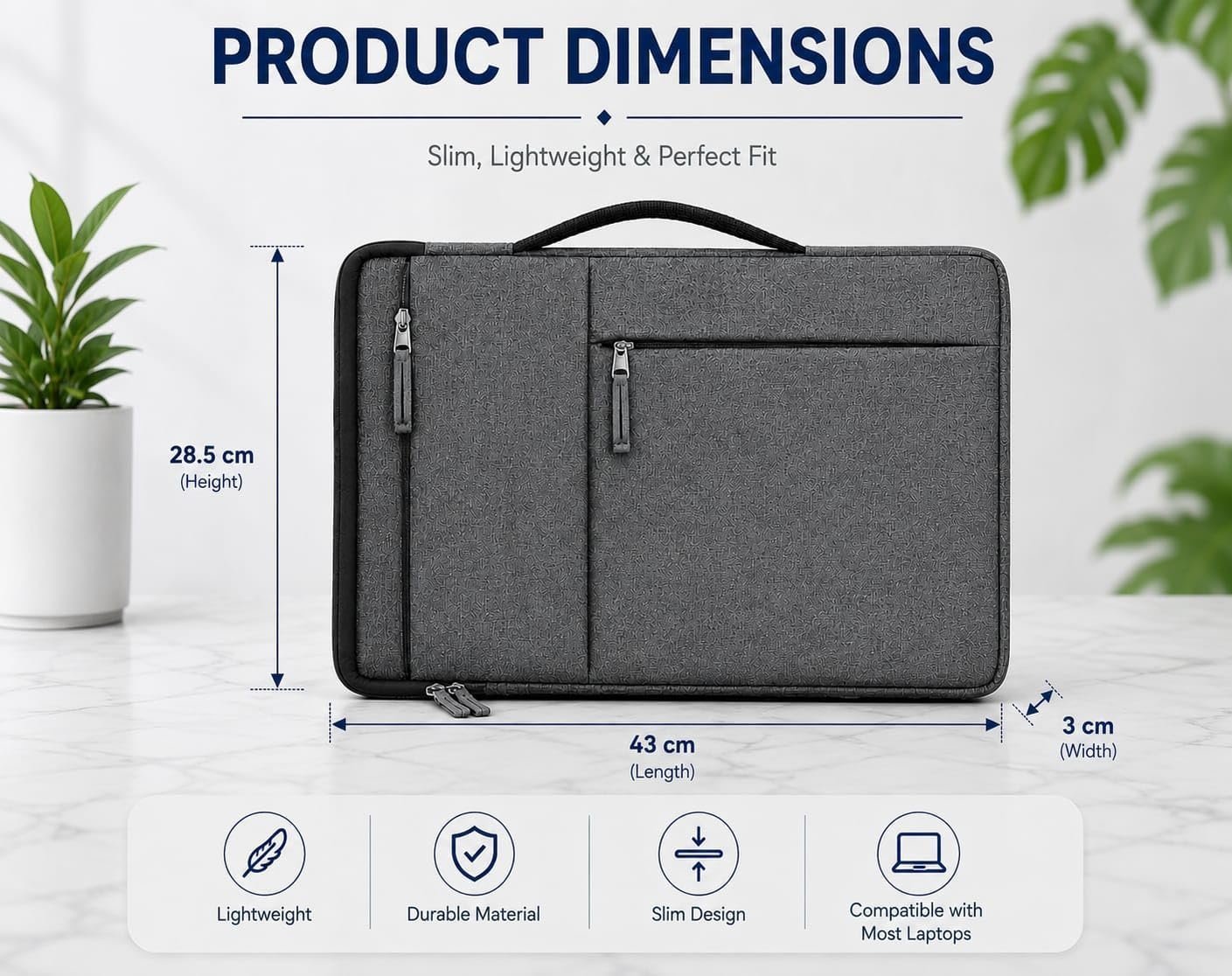 17 Inch Laptop Sleeve with Carry Handle & 2 Front Pockets | Slim Lightweight Laptop Case with Water-Resistant Cover | Compatible with MacBook, Dell, HP, Lenovo, Asus, Samsung, Mi & More