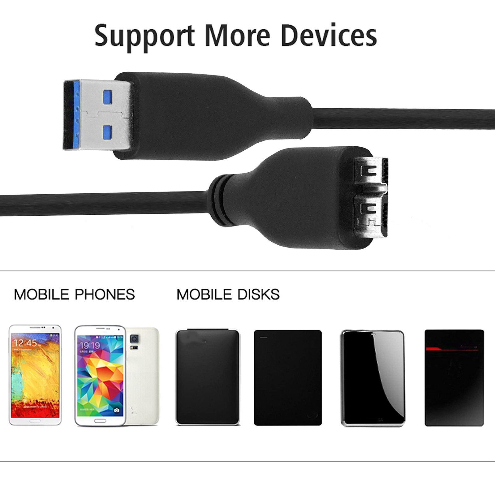 Micro USB 3.0 Cable A to Micro B for External Hard Drives